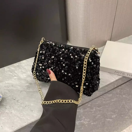 Lantejoulas crossbody saco de corrente simples ins cor sólida lantejoulas bolsa de ombro axilas bolsa de telefone noite sacos de embreagem bolsa