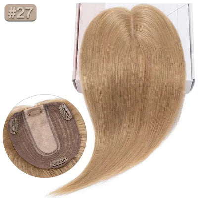 S-noilite 10x12cm toppers de cabelo em linha reta 3.5x9cm base de seda perucas de cabelo clipe em extensões de cabelo marrom cabelo humano para mulher