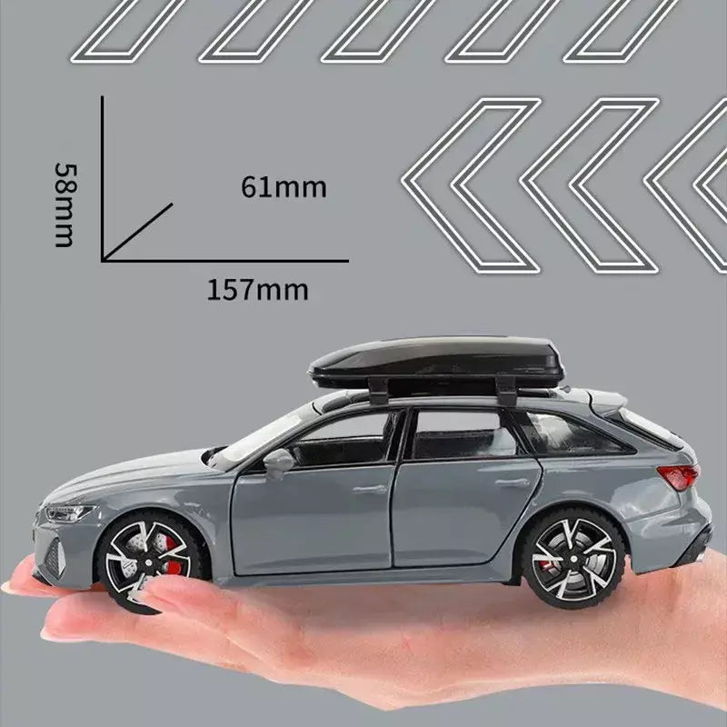 1:32 Audi RS6 Modelo de carro de brinquedo com portas de som e luz, modelo fundido de liga aberta, coleção de veículos para meninos e adultos, presente de festival