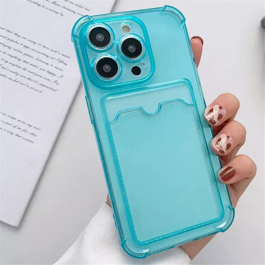 Bolsa de slot para cartão transparente para iPhone, carteira clara, à prova de choque, capa macia, iPhone 16, 15, 14, 13, 12, 11 Pro Max, Mini, X, XR, 7, 8 Mais