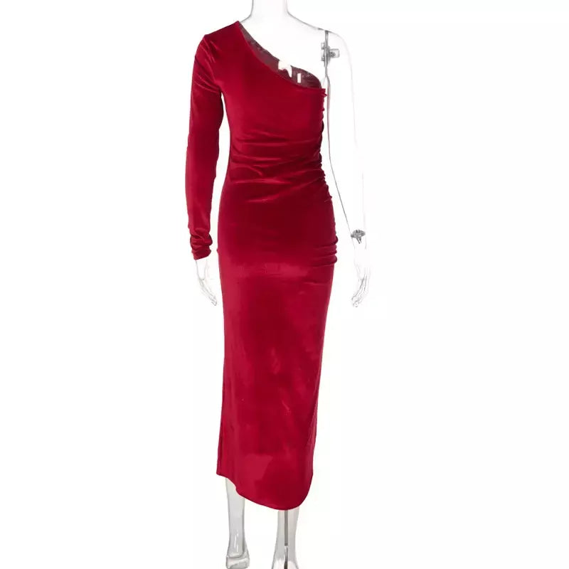 Feminino elegante manga longa festa noite veludo bodycon split lápis midi vestido primavera outono roupas
