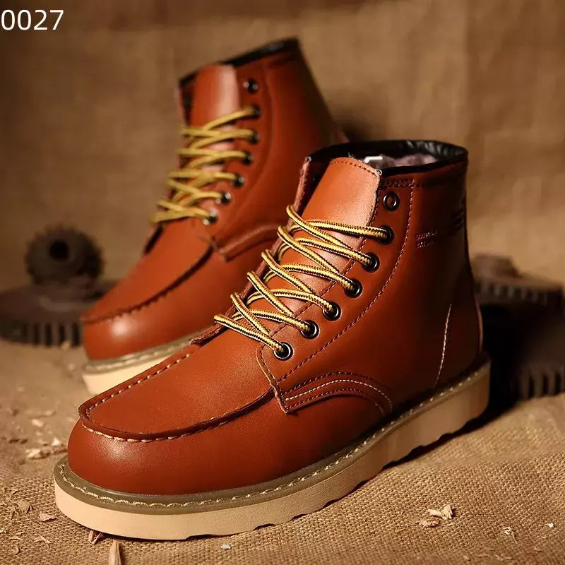 Botas de couro retrô masculina, bota alta de paraquedista, sapato curto de trabalho, estilo britânico, americano, primavera e outono