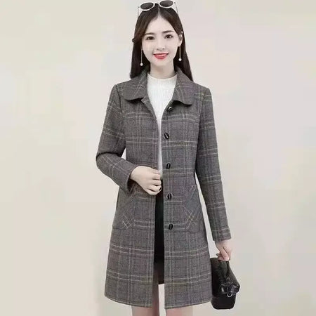 Venda quente da temporada novo casaco de lã feminino solto ajuste de comprimento médio outerwear moda outono inverno casaco de fibra de poliéster sli