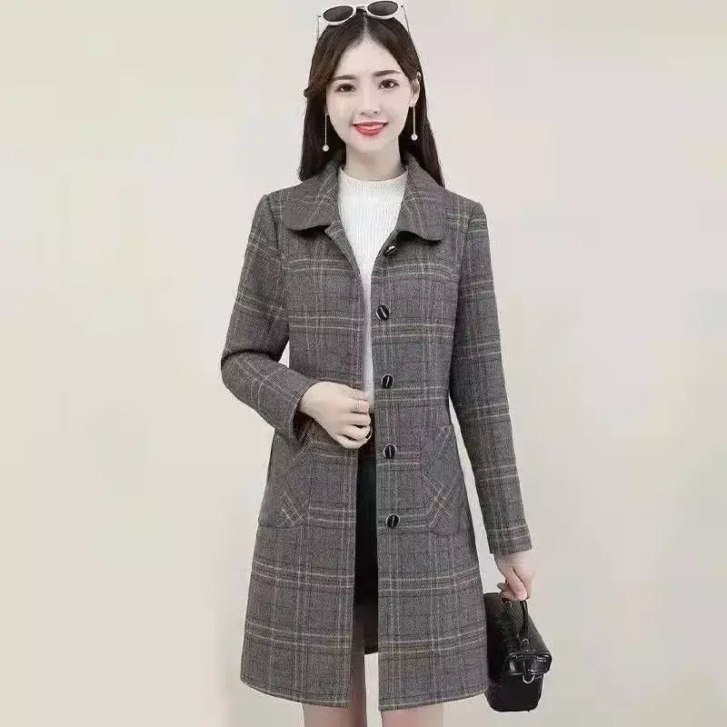 Venda quente da temporada novo casaco de lã feminino solto ajuste de comprimento médio outerwear moda outono inverno casaco de fibra de poliéster sli
