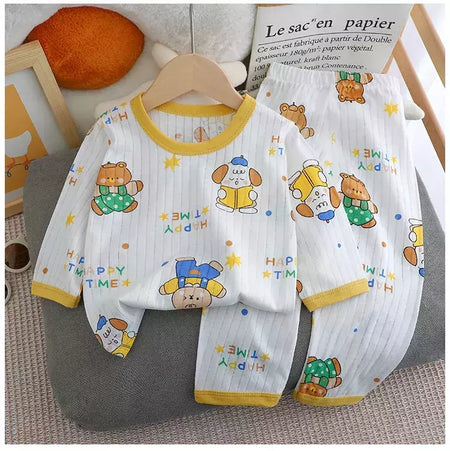 Pijama de algodão puro para meninos e meninas, camiseta fina de manga comprida, tops e calças lindos desenhos animados, conjuntos de roupas infantis, verão, novo, 2022