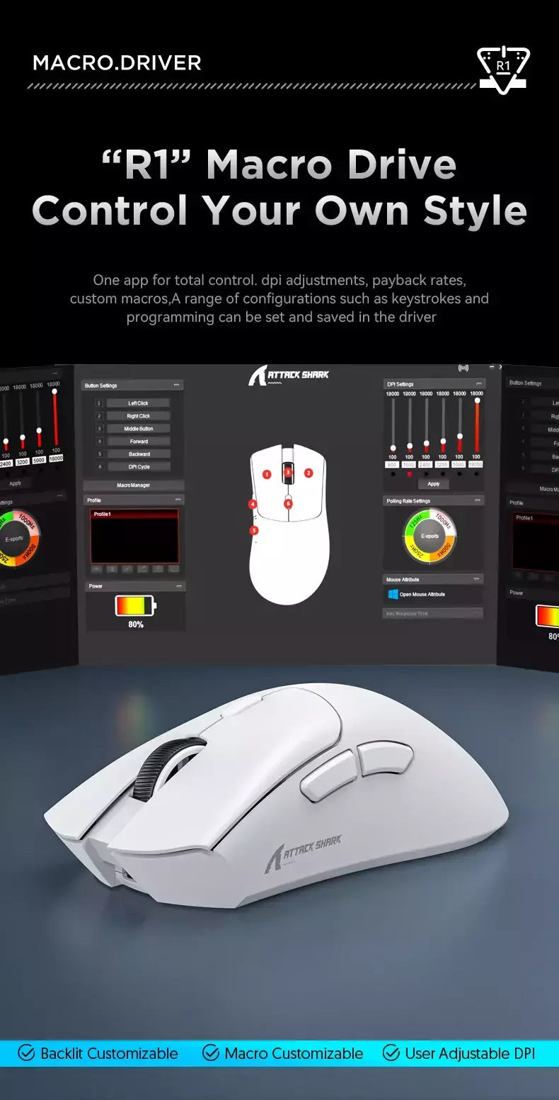 Mouse sem fio Bluetooth Gaming, Pixel Art, R1 Superlight, 2.4G, Sensor ajustável, 6 DPI ajustável para Office Game