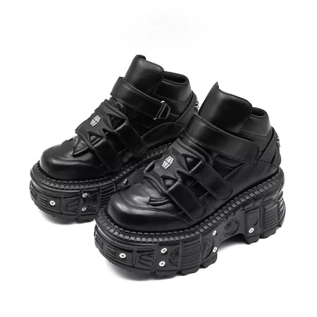2025 novo estilo punk sapatos femininos rendas altura do salto 6cm sapatos de plataforma mulher decoração de metal mulher tênis gótico tornozelo botas de rock