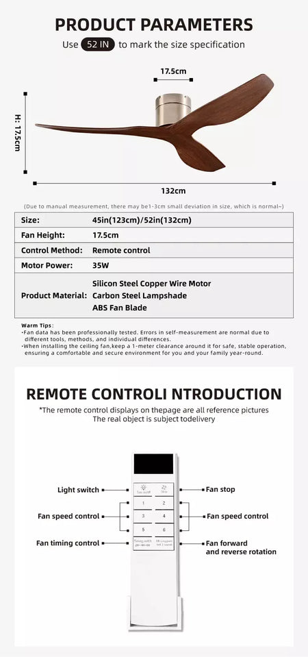 FUMANJIA Ventilador de teto retrô industrial de 45/52", ideal para áreas de vida/jantar, casa e escritório - Motor inversor DC silencioso de 6 velocidades
