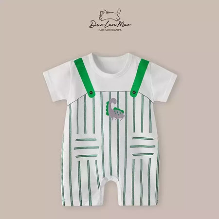 Macacão fino dos desenhos animados para bebês meninos e meninas, macacão de manga curta, macacão infantil recém-nascido, traje de verão, novo, 0-2 anos