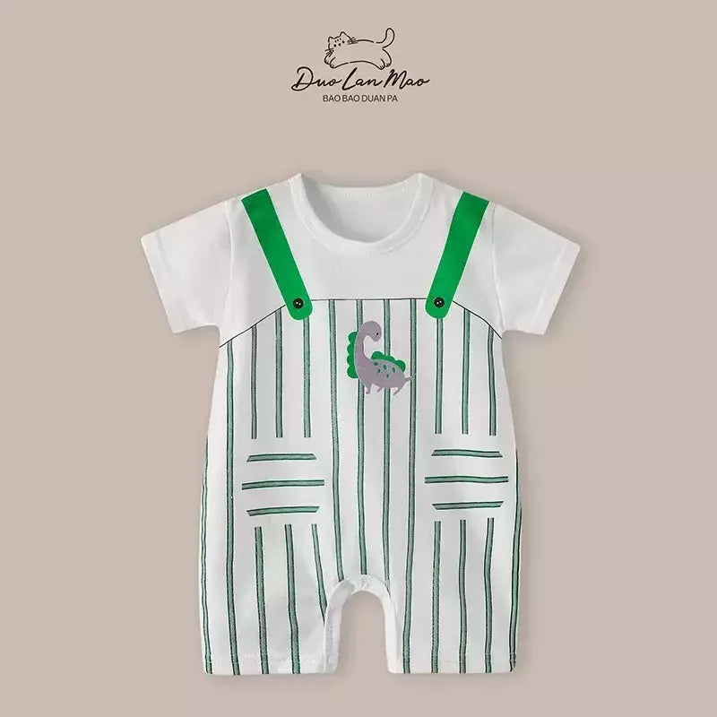 Macacão fino dos desenhos animados para bebês meninos e meninas, macacão de manga curta, macacão infantil recém-nascido, traje de verão, novo, 0-2 anos