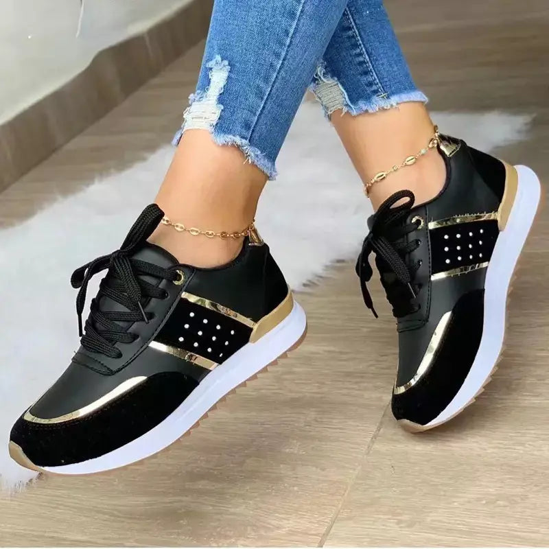 Novas mulheres tênis plataforma sapatos de couro retalhos sapatos esportivos casuais senhoras ao ar livre correndo sapatos vulcanizados zapatillas mujer
