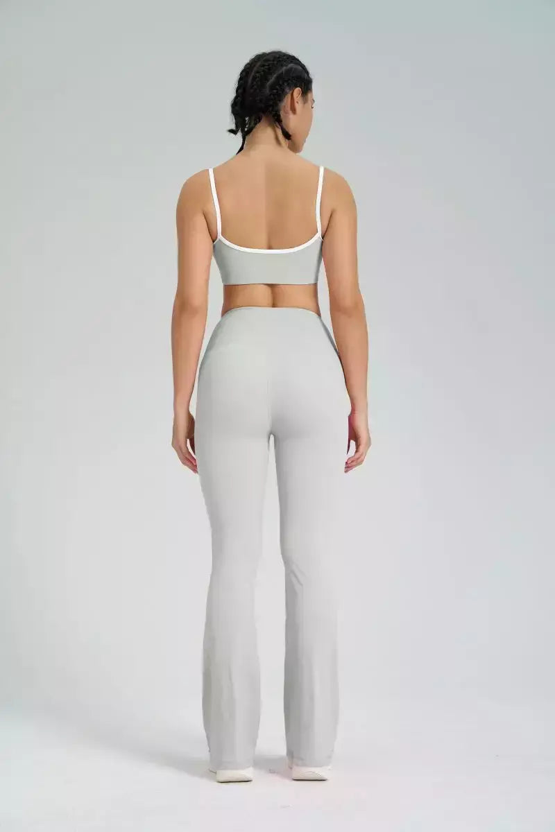 Terno de Yoga Patchwork de duas peças para mulheres, cintura alta Flare Leggings, roupas de treino Fitness Sportswear agasalho