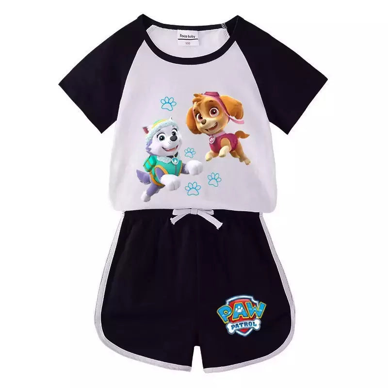 Boys Paw Patrol T-shirt manga curta Top e Shorts Set, bebê meninos roupas, roupas dos desenhos animados, terno verão, novo conjunto infantil, 2022, 2pcs