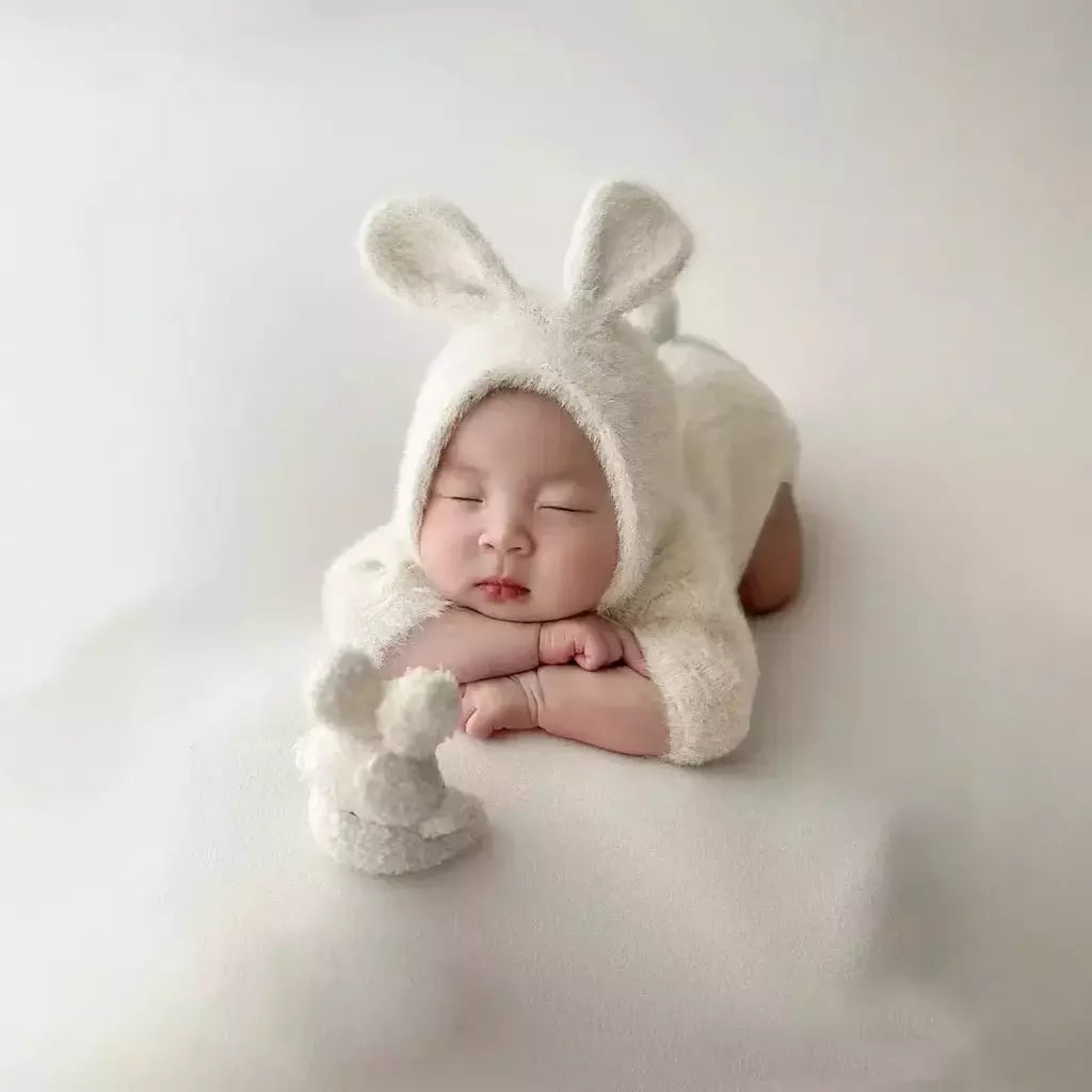 Adereços para fotografia de recém-nascidos, roupa de malha, boneca de coelho, óculos para cosplay de bebê, acessórios para sessão de fotos