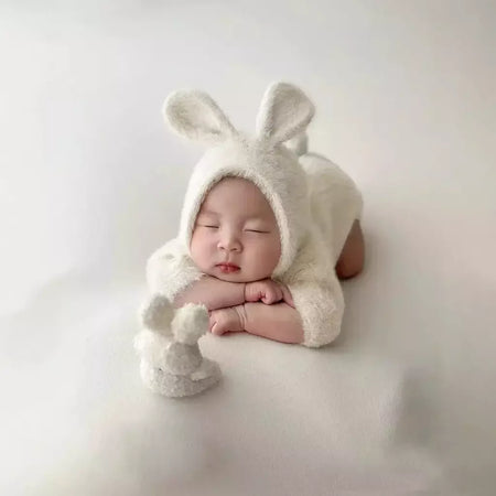 Adereços para fotografia de recém-nascidos, roupa de malha, boneca de coelho, óculos para cosplay de bebê, acessórios para sessão de fotos