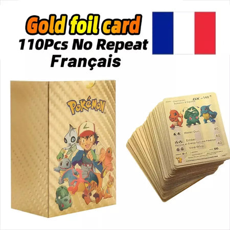 Novo 27-110 pçs cartas pokemon cartões francês inglês espanhol alemão folha de ouro silve cartões charizard vmax gx jogo coleção cartão