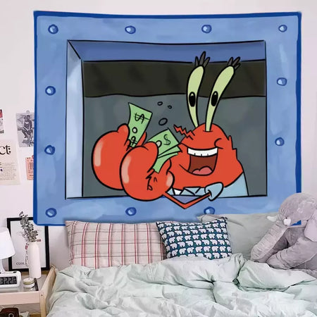 Lula Molusco Tentáculos Desenhos Animados Pano De Fundo, Tapeçaria Estética Quarto, Pendurado Na Parede, Decoração Do Quarto