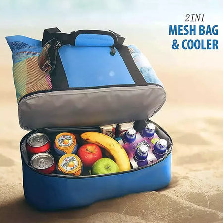 Grande bolsa de malha transparente de camada dupla para mulheres, alta capacidade, preservação de calor, piquenique, praia, bolsa, escritório, almoço, lanches, bolsa