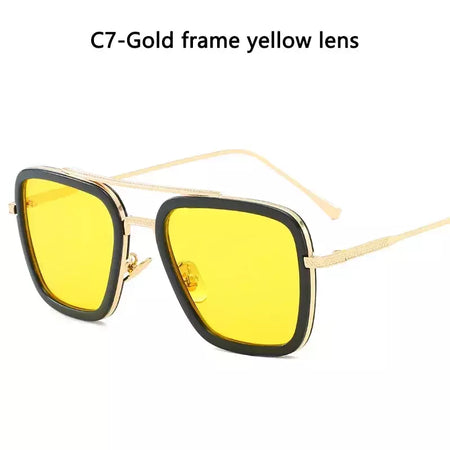 Tony Stark óculos de sol para homens e mulheres, óculos quadrados, armação de metal, Trendy Shades, Steam Punk, moda unissex