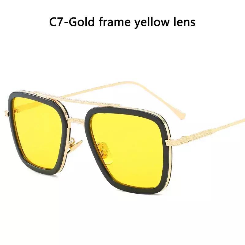 Tony Stark óculos de sol para homens e mulheres, óculos quadrados, armação de metal, Trendy Shades, Steam Punk, moda unissex