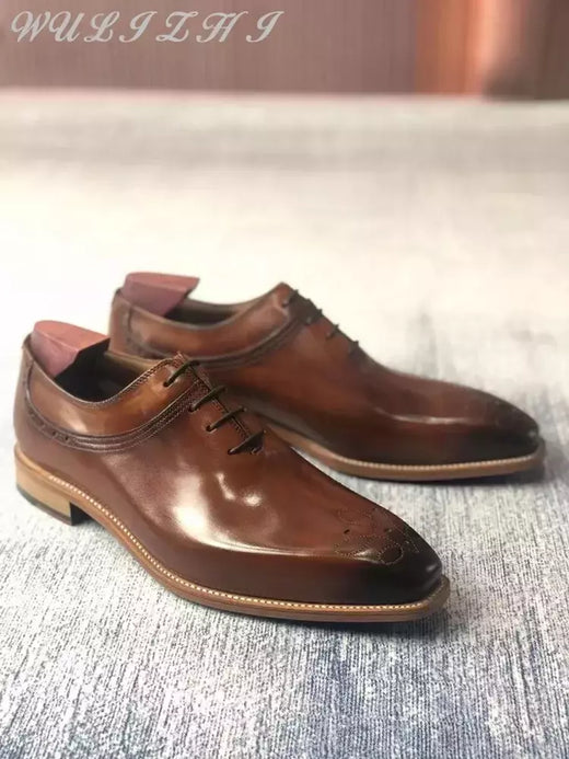 Couro vintage com renda Oxford sapatos para homens, bordado, costura, solas de couro, dedo do pé quadrado, confortável, artesanal