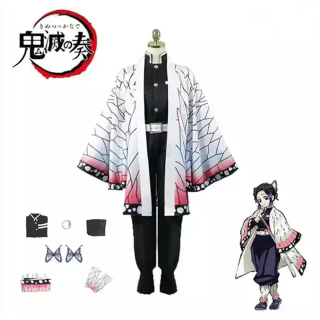 Anime demon slayer kimetsu geen yaiba kochou shinobu cosplay kostuum pruik conjunto quimono uniforme halloween anime kostuums para criança