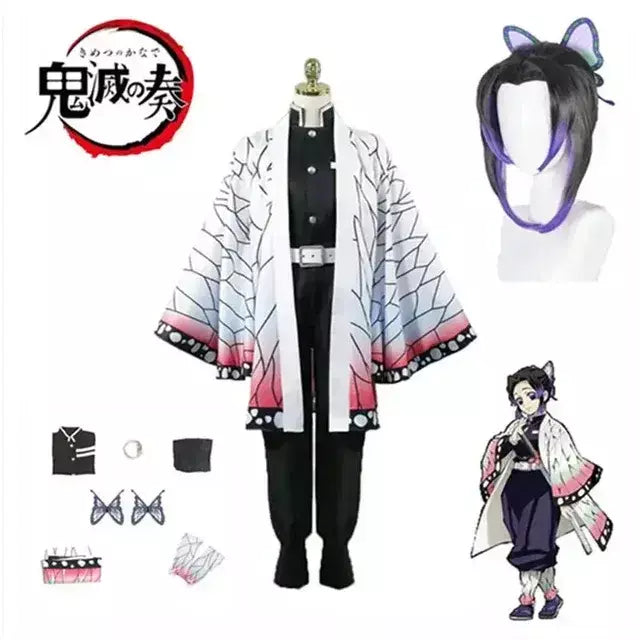 Anime demon slayer kimetsu geen yaiba kochou shinobu cosplay kostuum pruik conjunto quimono uniforme halloween anime kostuums para criança