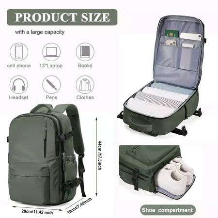 Mochila de Viagem de Avião de Grande Capacidade, Laptop para Mulheres e Homens, Easy jet Carry on Trolly Bag, Casual, 45x36x20