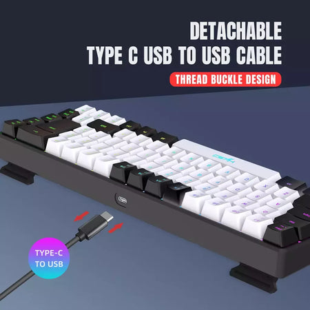 Teclado para jogos com fio USB, 68 teclas, 20 RGB Backlight, Keycaps preto e branco, Windows Laptops, Computador