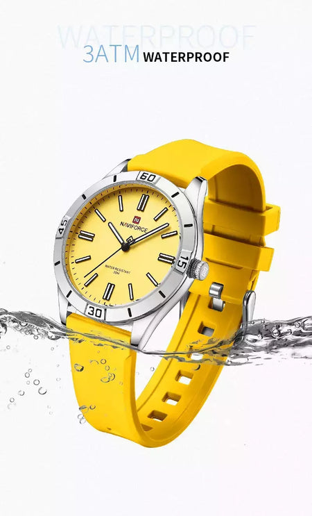 Naviforce relógio de pulso feminino simples, pulseira de silicone impermeável, novo design, moda, para senhoras, 2024