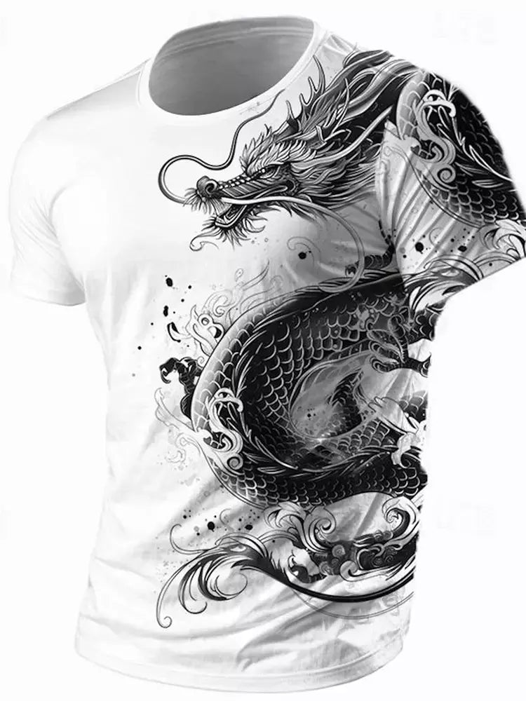 Camiseta de manga curta com estampa Dragão 3D masculina, camiseta casual diária de rua, esportes ao ar livre, moda urbana, verão