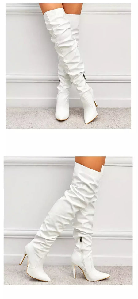 Eilyken-Patent Leather Apontado Toe Salto Alto para Mulheres, Botas Vermelhas Sobre o Joelho, Sapatos de Zíper Lateral, Stiletto Sólido, Calçado Feminino