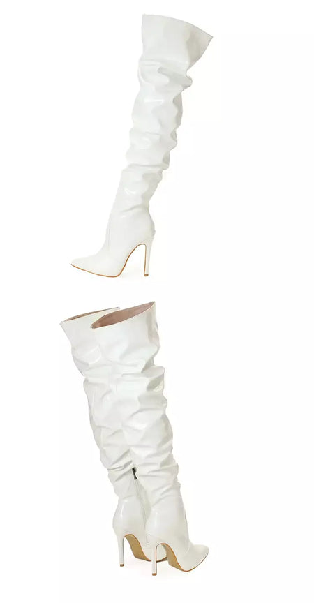 Eilyken-Patent Leather Apontado Toe Salto Alto para Mulheres, Botas Vermelhas Sobre o Joelho, Sapatos de Zíper Lateral, Stiletto Sólido, Calçado Feminino