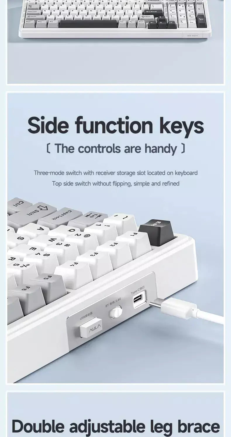 Aula f99 teclado mecânico para jogos, três modos, 2.4g, sem fio, bluetooth, com fio, troca quente, junta pbt, rgb para jogos, digitação, 99 teclas