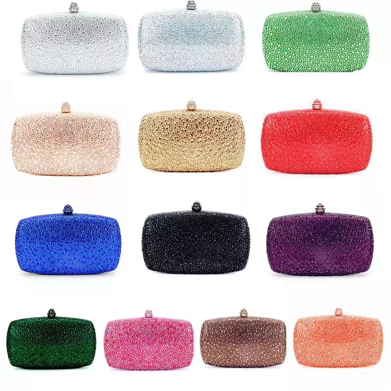 Bolsa noite strass para mulheres, bolsas de casamento, corrente de cristal, ouro, prata, pedras da noite, marrom, verde, pedras azuis