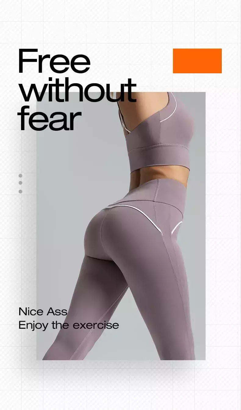 PINGNIAO-Calças e Sutiã Yoga de Cintura Alta para Mulheres, Alça Cruzada, Terno Esportivo, Fitness Wear, Design De Linha