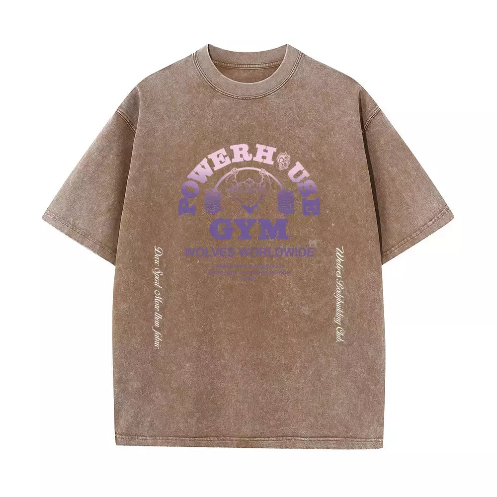 Lobos escuros Vintage lavados camisetas para homens, musculação em ginástica, roupas masculinas extragrandes, fitness no verão, treino