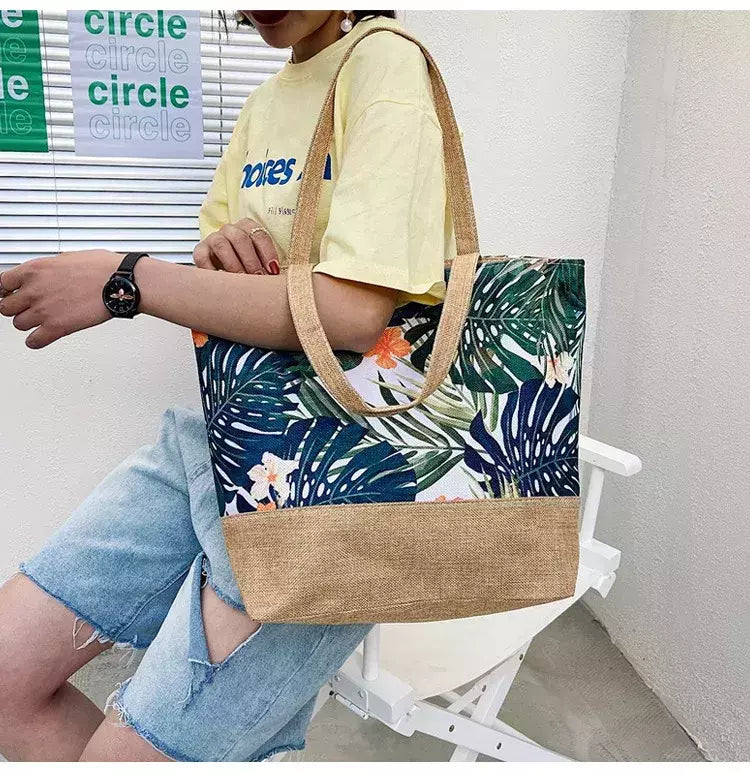 Bolsa de lona dobrável para mulheres, impressão de flores, grafite, bolsa de ombro, casual, tamanho grande, moda feminina