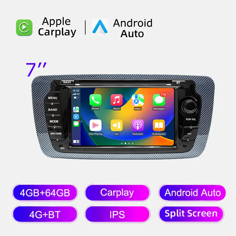 Rádio automotivo sem fio carplay android auto para seat ibiza 6j 2009 - 2013 4g wifi multimídia navegação gps 2din 7 "unidade principal estéreo