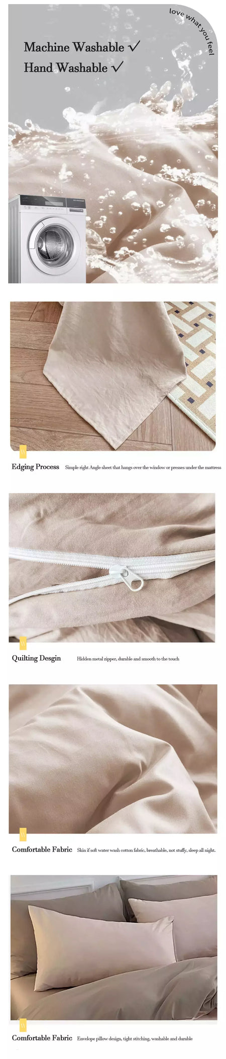 YanYangTian-Roupa de cama, Algodão lavado, 4 peças, Conjunto de lençóis, Conforto, Sólido, Natal, Casal, Capa de edredão