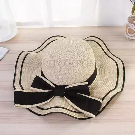 Chapéu de praia vaqueiro feminino, lateral larga, chapéu Panamá casual, Lady Classic, nó liso, chapéu de sol palha, presente Fedora feminino, verão