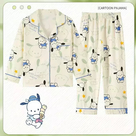 Sanrio Cinnamon Kuromi Pijama infantil, pijama solto, cardigã casual, manga longa, minha melodia, roupas de anime kawaii, gola aleta