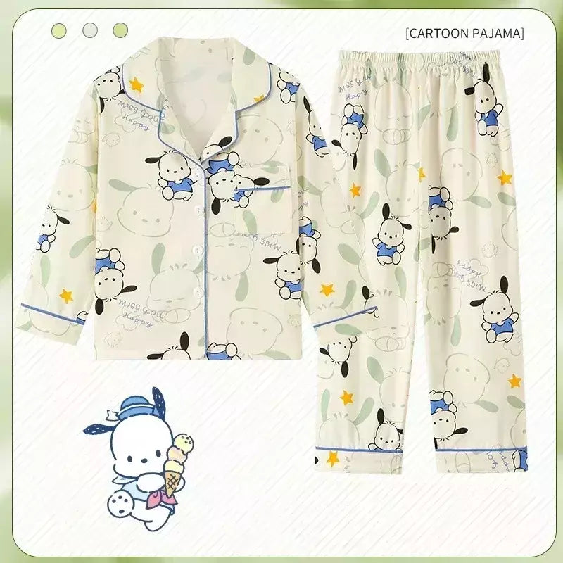 Sanrio Cinnamon Kuromi Pijama infantil, pijama solto, cardigã casual, manga longa, minha melodia, roupas de anime kawaii, gola aleta