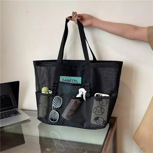 Bolsa de praia de malha portátil para mulheres, maquiagem, bolsa de lavagem, organizador de banho, Shopper Totes, verão