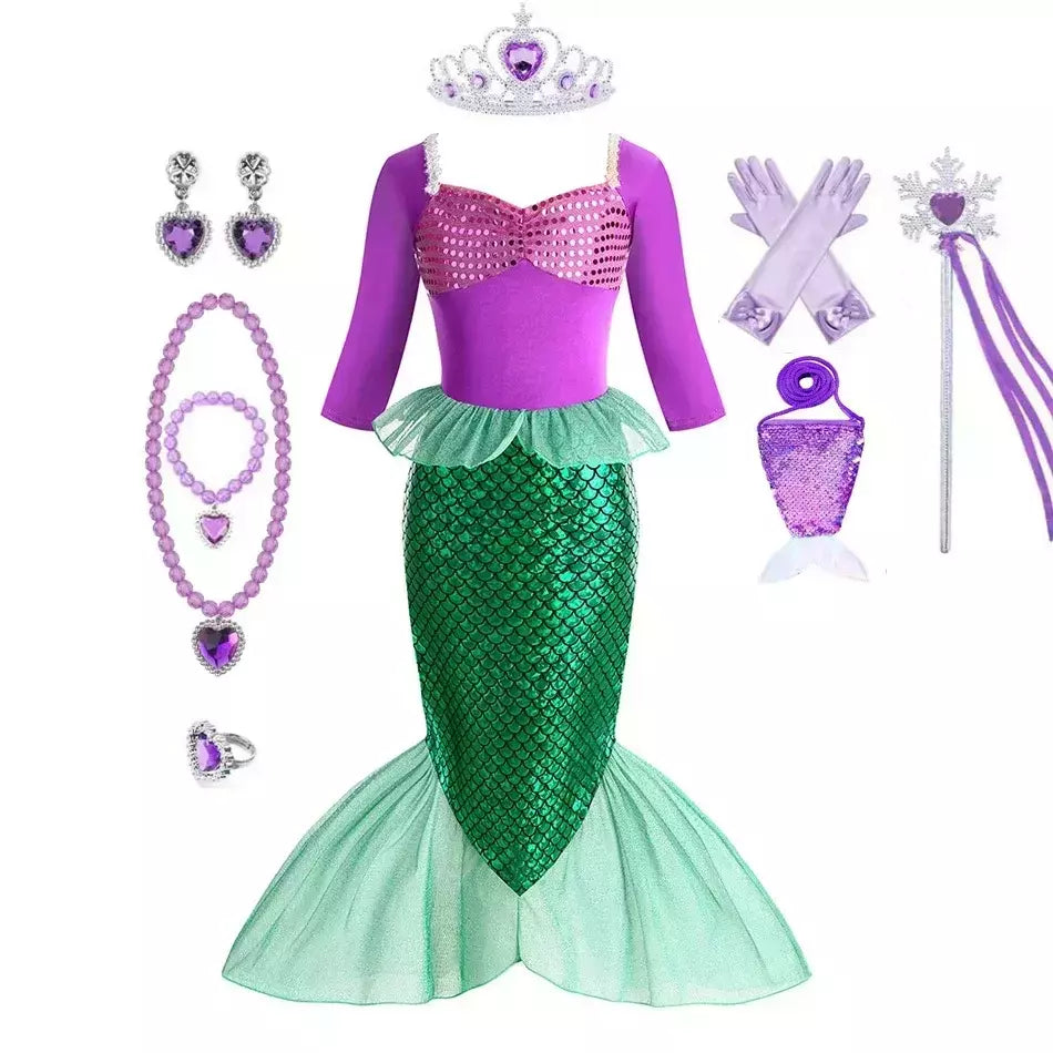 Sereia vestido de festa de aniversário verão menina sereia traje carnaval anime cosplay outfits 2-10 anos crianças fantasia disfarce vestido de baile