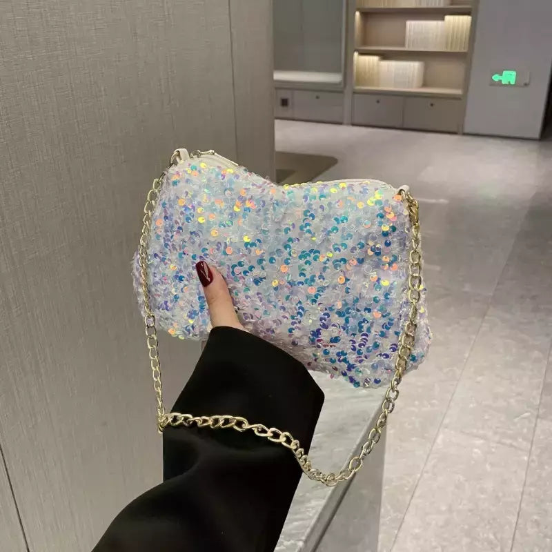 Lantejoulas crossbody saco de corrente simples ins cor sólida lantejoulas bolsa de ombro axilas bolsa de telefone noite sacos de embreagem bolsa