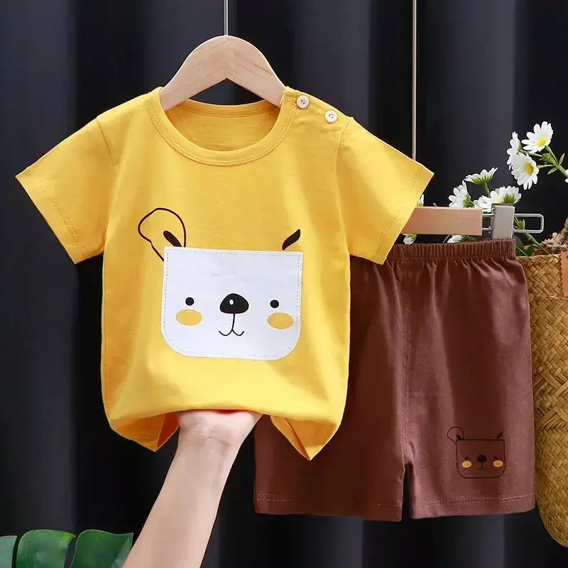 Crianças conjunto de roupas do bebê menino/menina camiseta + shorts roupas verão algodão dos desenhos animados casual meninos agasalho crianças conjunto roupas do bebê