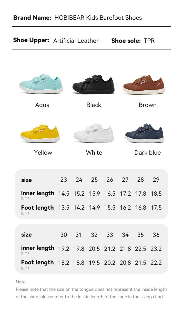 HOBIBEAR-Tênis minimalistas para crianças, leves, gancho de laço, couro artificial, sapatos descalços, pequeno grande e garoto, dedo do pé largo