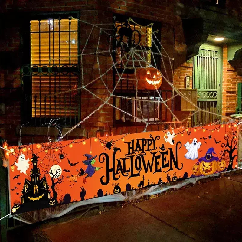 Fantasma halloween abóbora banner retro festa de halloween sinais banner decorações cerca quintal varanda sinal ao ar livre decorações terror