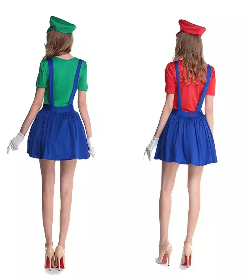 Luigi masculino disfarçado roupas de luxo para adultos super irmão roupas role-playing fantasia vestido conjunto chapéus e barba masculinos e femininos